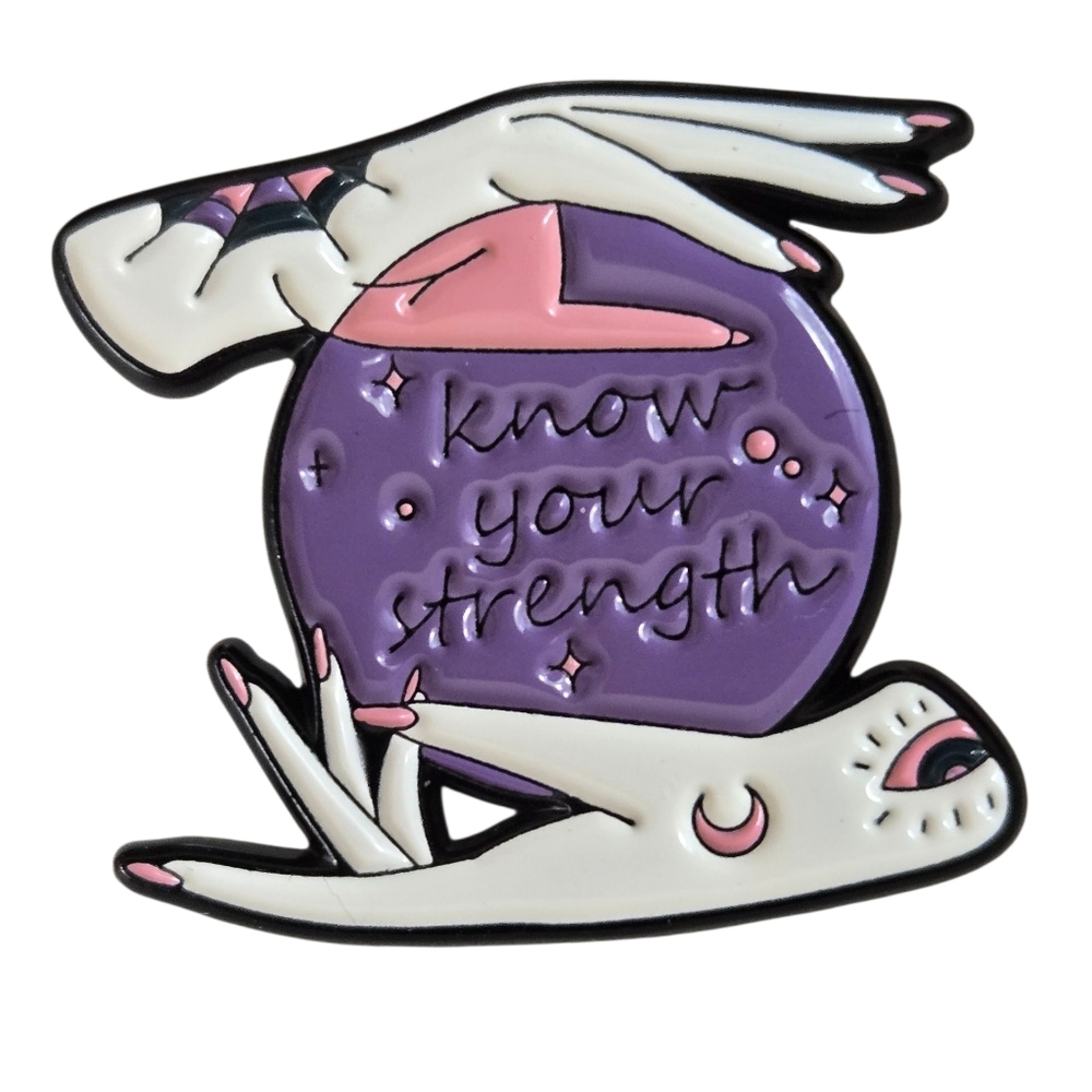 Crystal Ball Magic Hands "Know Your Strength" Lapel Pin Enamel NWOT